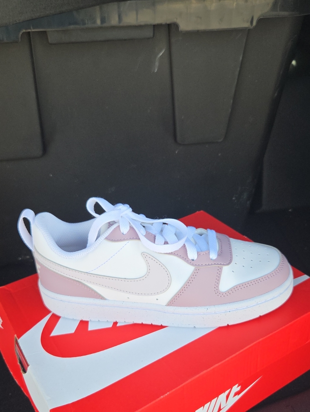 Nike Big Kids Court Burough Low-Top Sneakers in White and Lilac